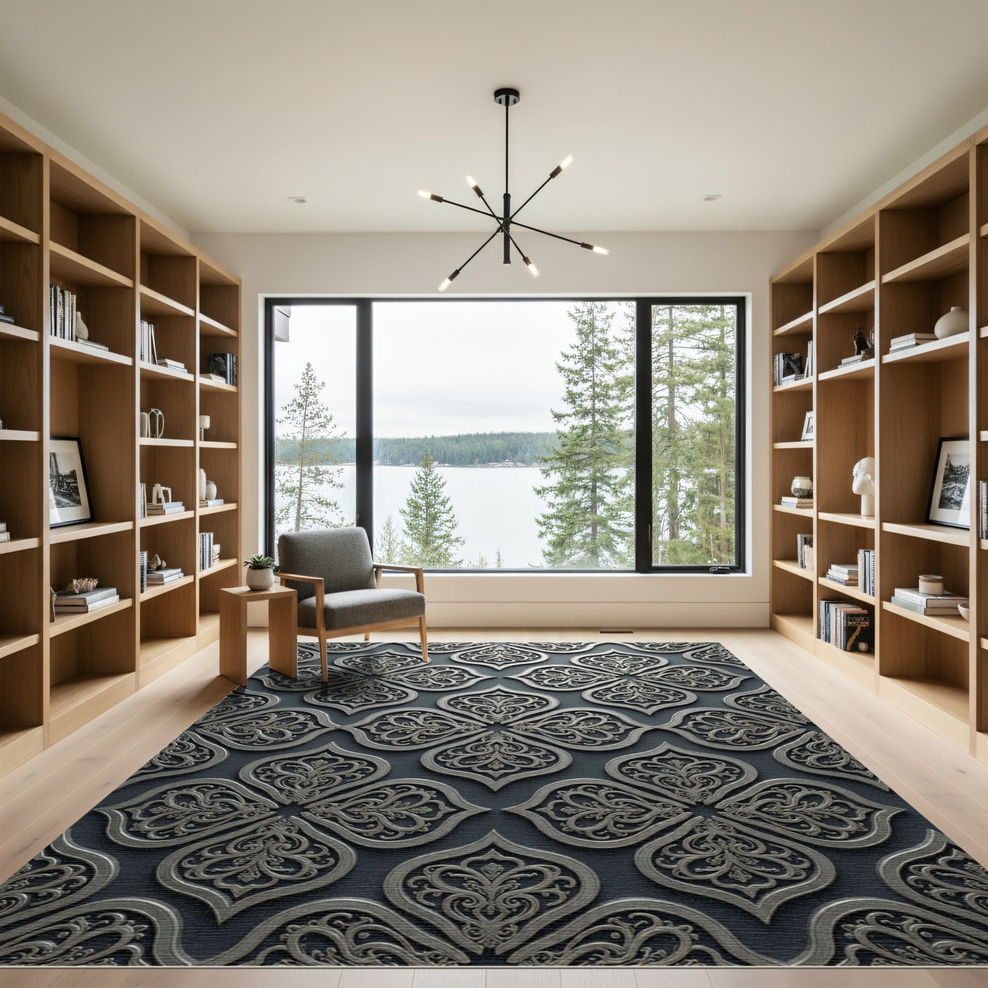 Silver Arabesque Tiled Pattern Rug
