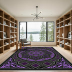 Ornate Purple Mandala Circular Damask Rug