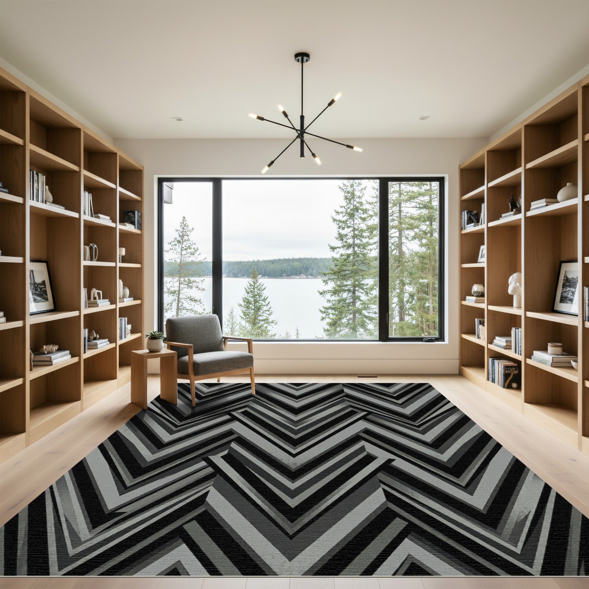 Monochrome Geometric Chevron Zigzag Art Rug