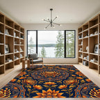 Orange Chrysanthemum Medallion Navy Rug