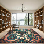 Teal Orange Paisley Medallion Rug