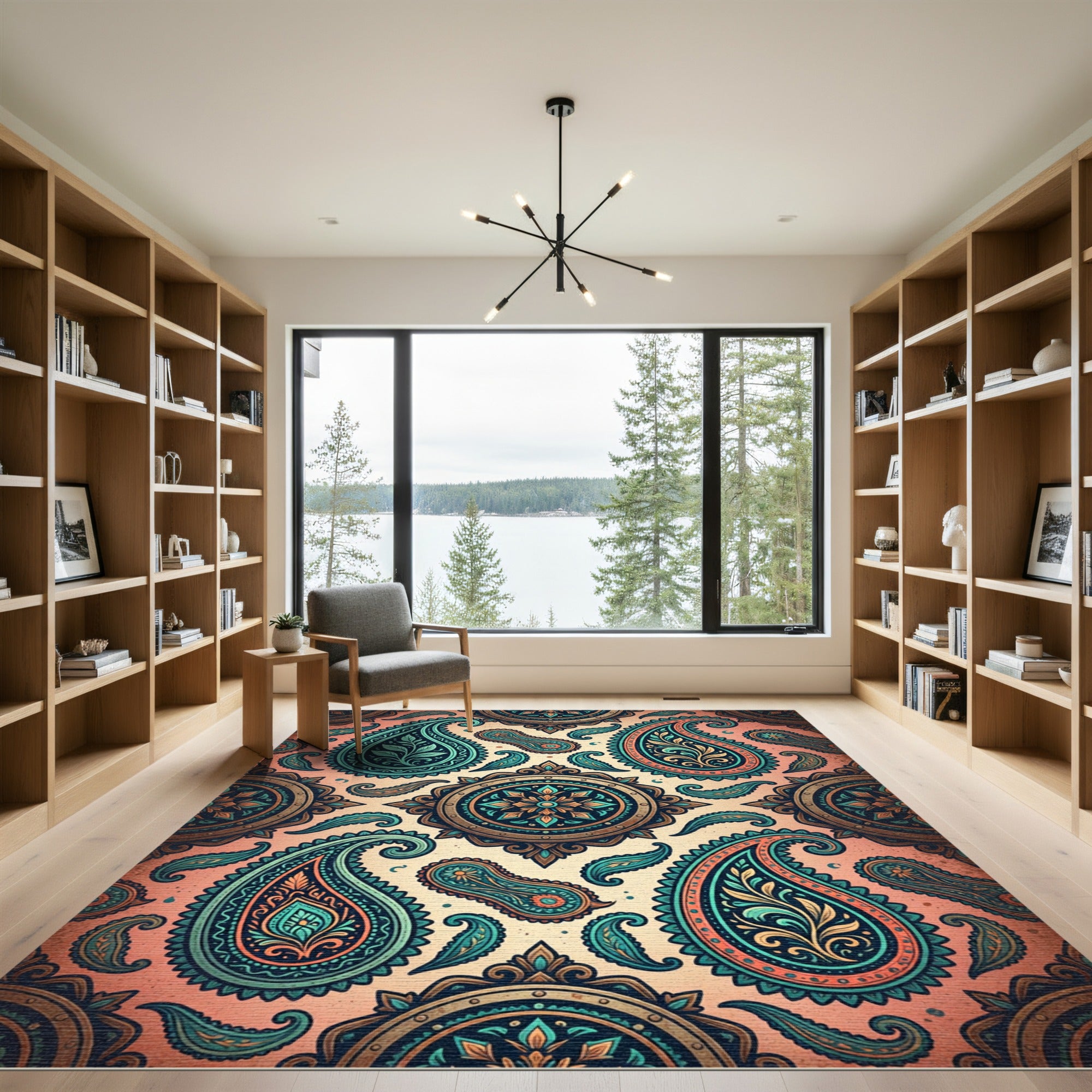Teal Orange Paisley Medallion Rug