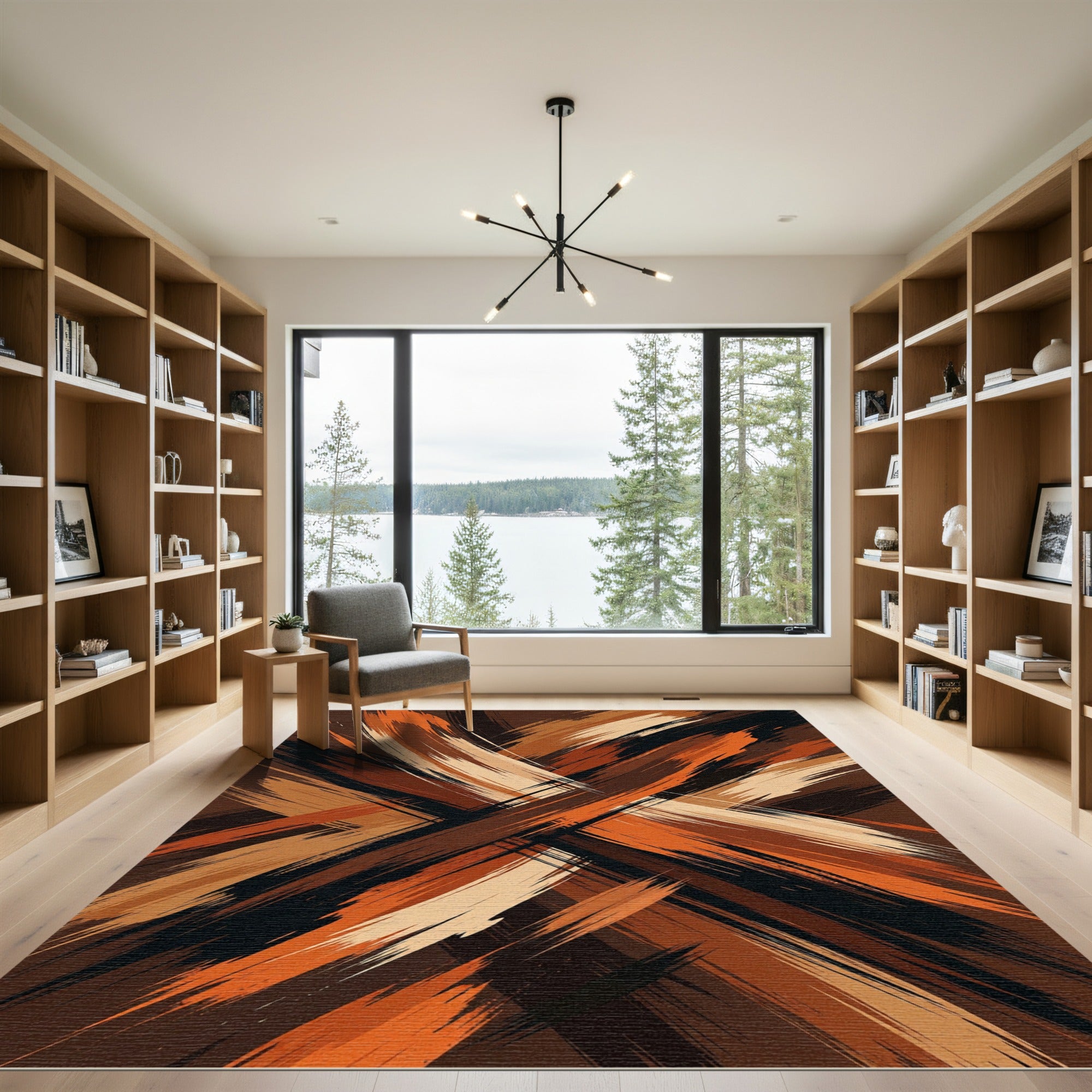 Abstract Burnt Orange and Earthy Brown Brushstroke Rug