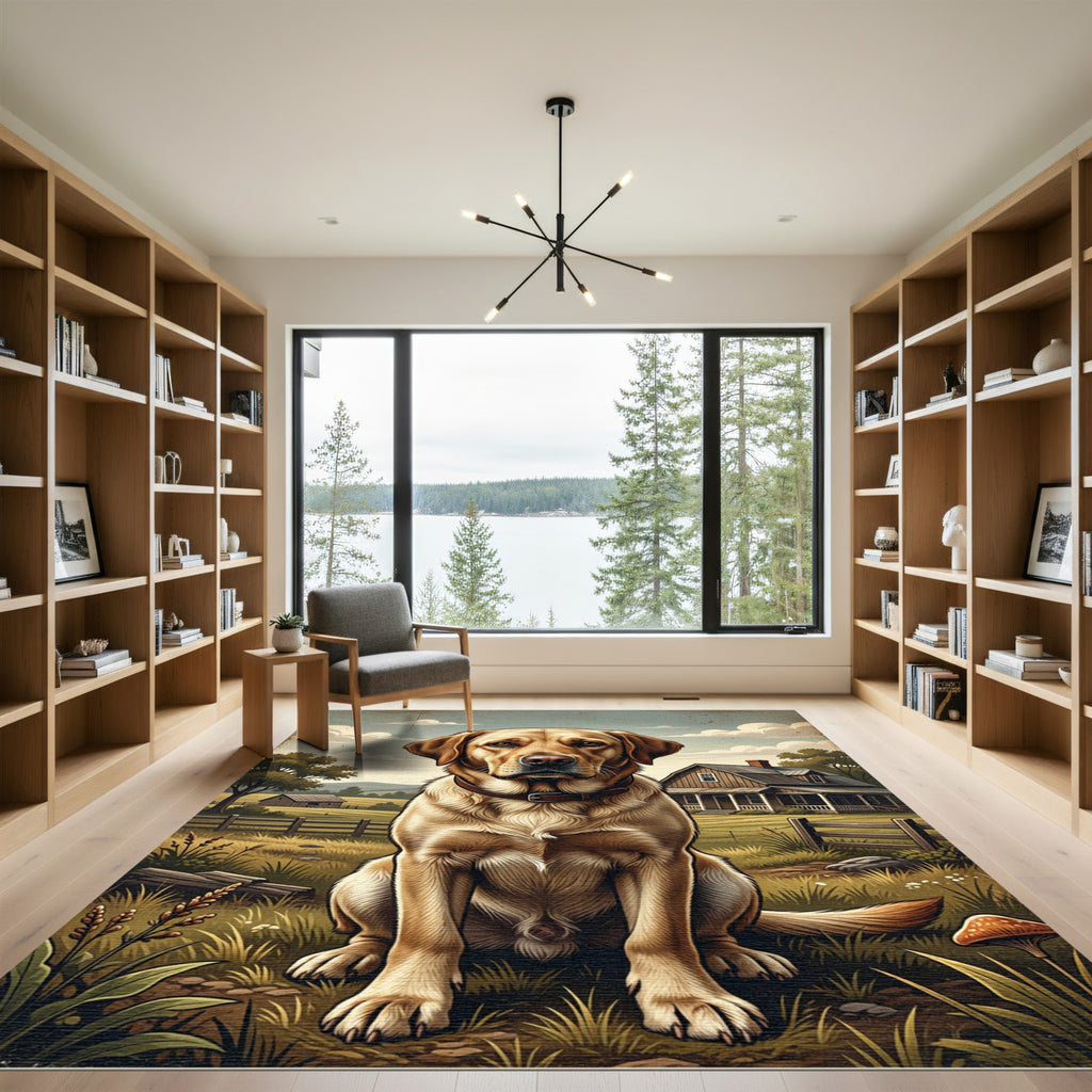 Golden Labrador Farmhouse Portrait Rug