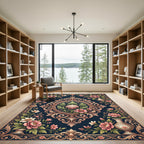 Ornate Pink Floral Damask Teal Rug
