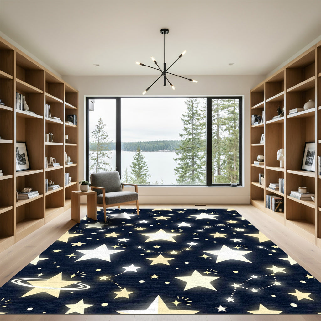 Midnight Yellow Star Constellation Rug