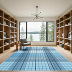 Modern Light Blue Grid Plaid Rug
