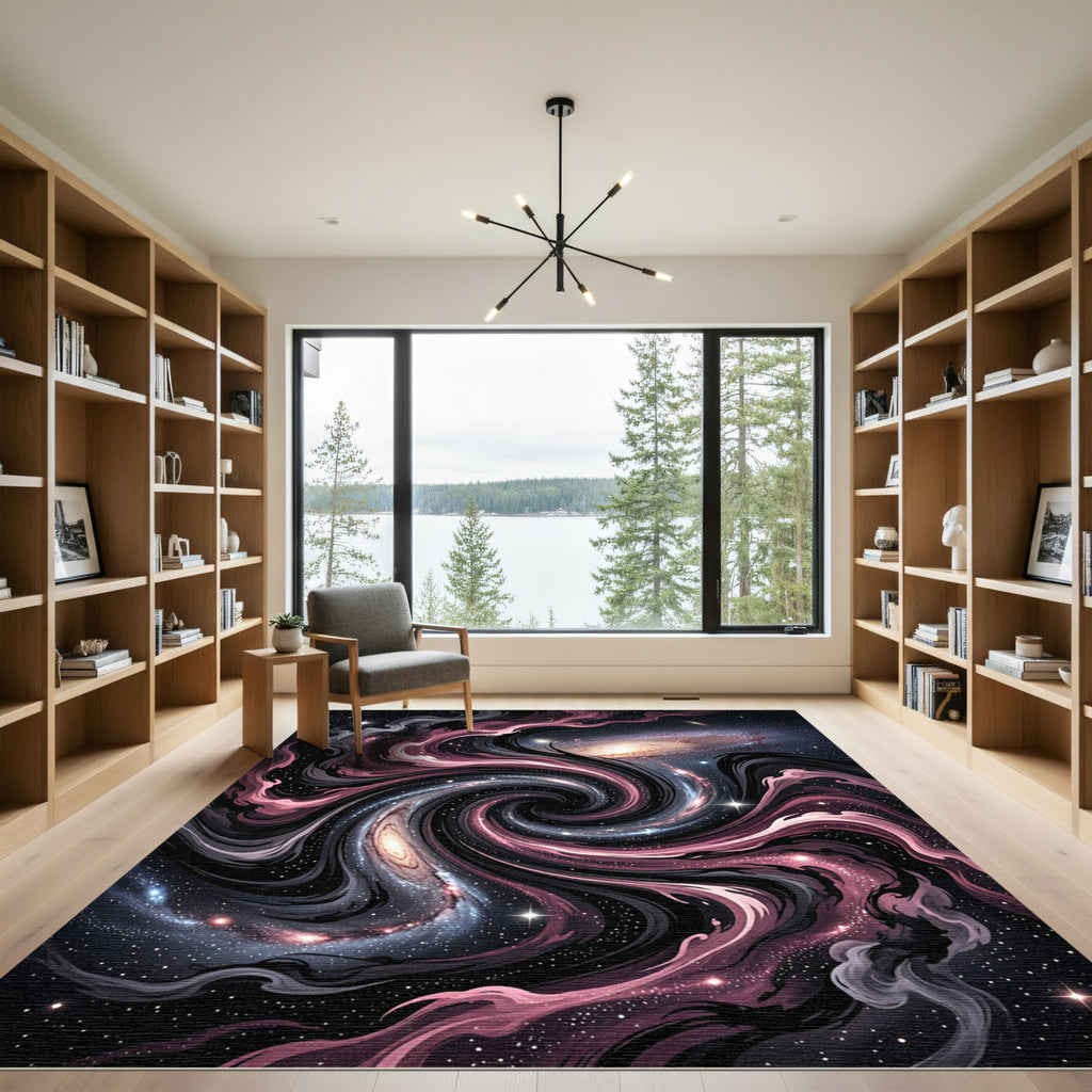 Cosmic Nebula Pink and Black Swirl Rug
