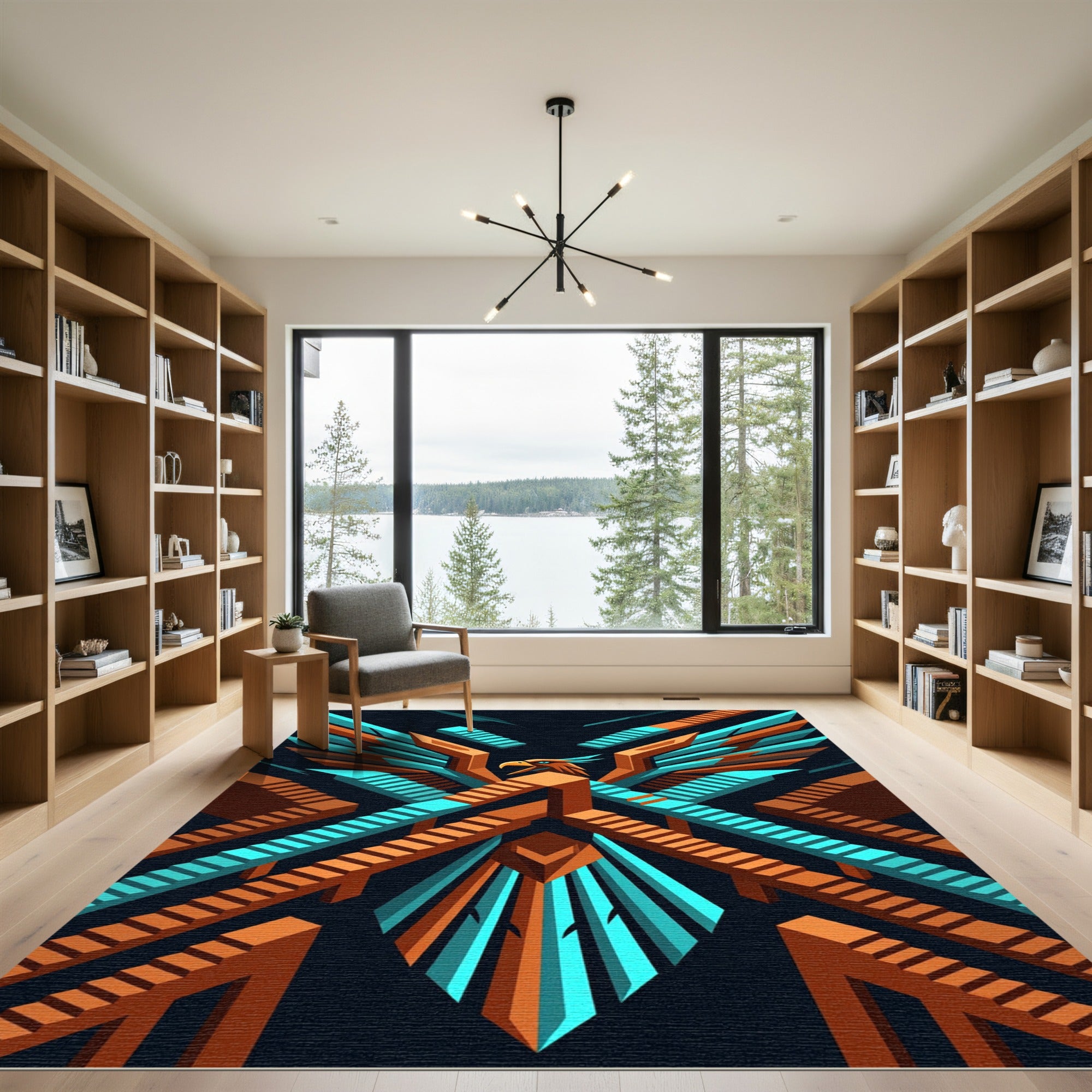 Geometric Phoenix Isometric Staircase Art Rug