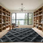 Sophisticated Charcoal Geometric Grid Rug