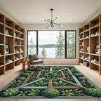 Lush Emerald Botanical Frame Rug