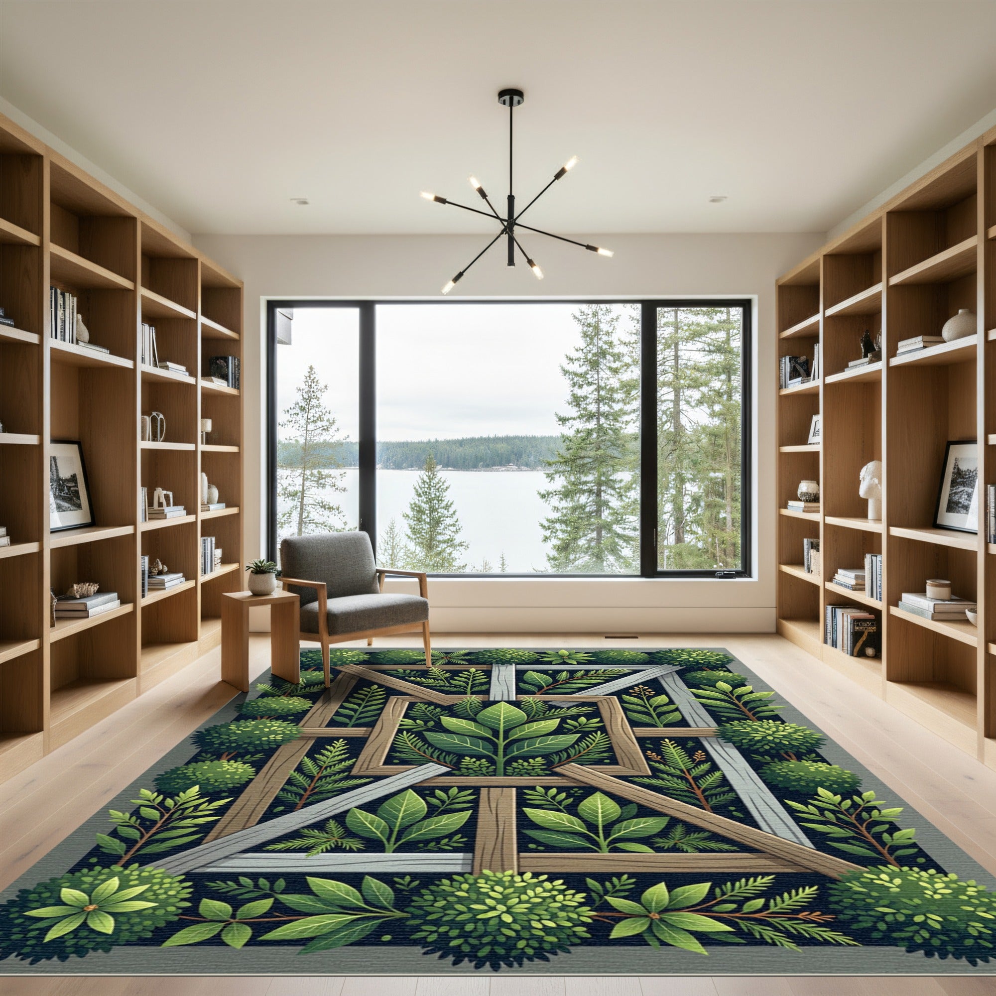 Lush Emerald Botanical Frame Rug