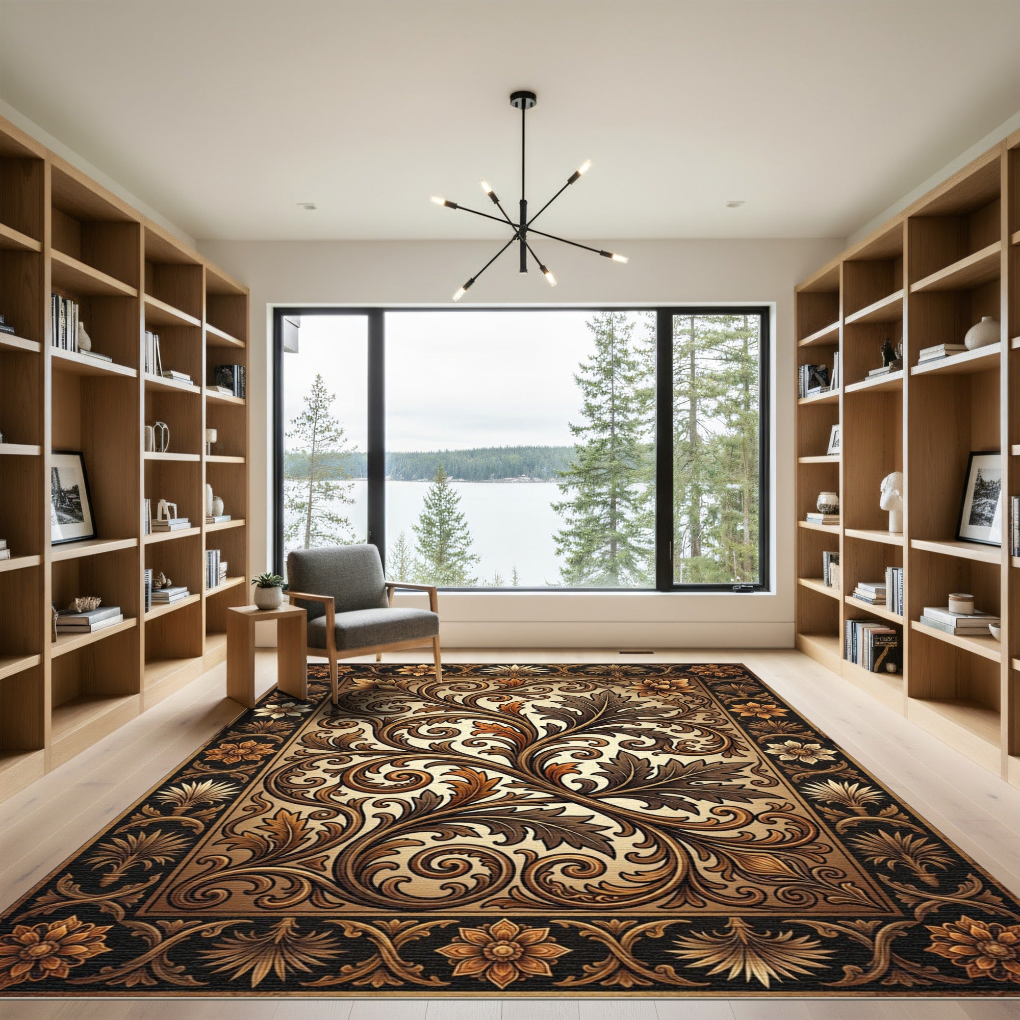 Sophisticated Gold Acanthus Leaf Scroll Rug