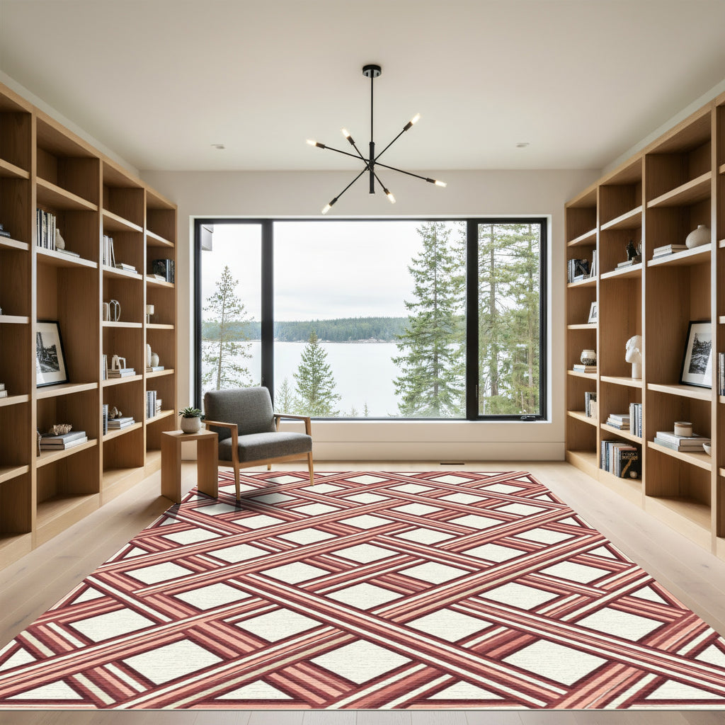 Terracotta Lattice Trellis Overlay Rug