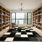 Monochromatic Textured Geometric Checkered Grid Rug
