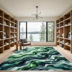 Emerald Green Abstract Ripple Flow Rug