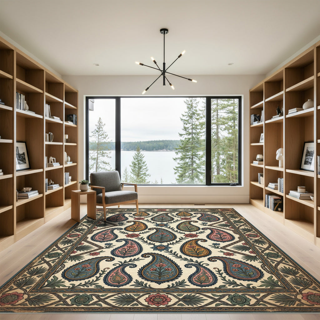 Paisley Floral Bordered Medallion Pattern Rug