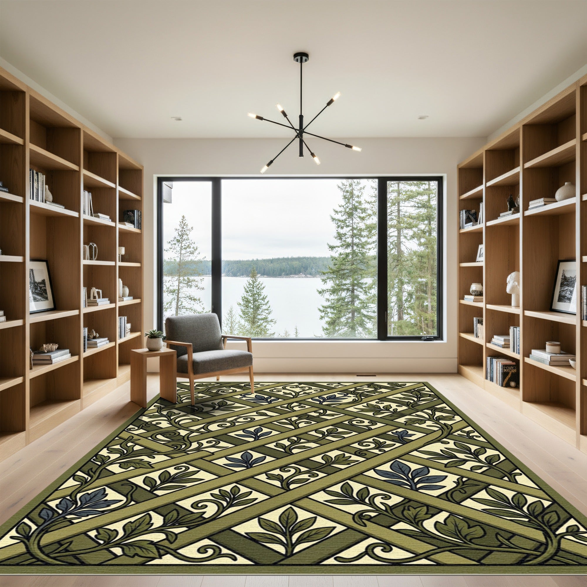 Olive Green Lattice Vine Rug
