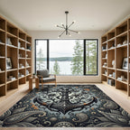 Ornate Floral Anchor Dark Grey Tapestry Rug