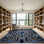 Midnight Blue Labyrinth 3D Geometric Rug