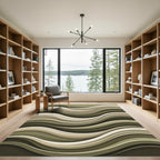 Modern Olive Green Abstract Flowing Waves Rug