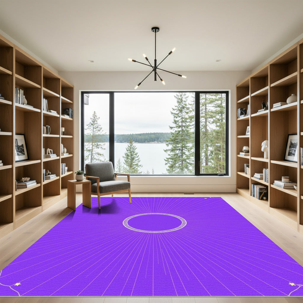 Radiant Purple Sunburst Circle Stars Rug