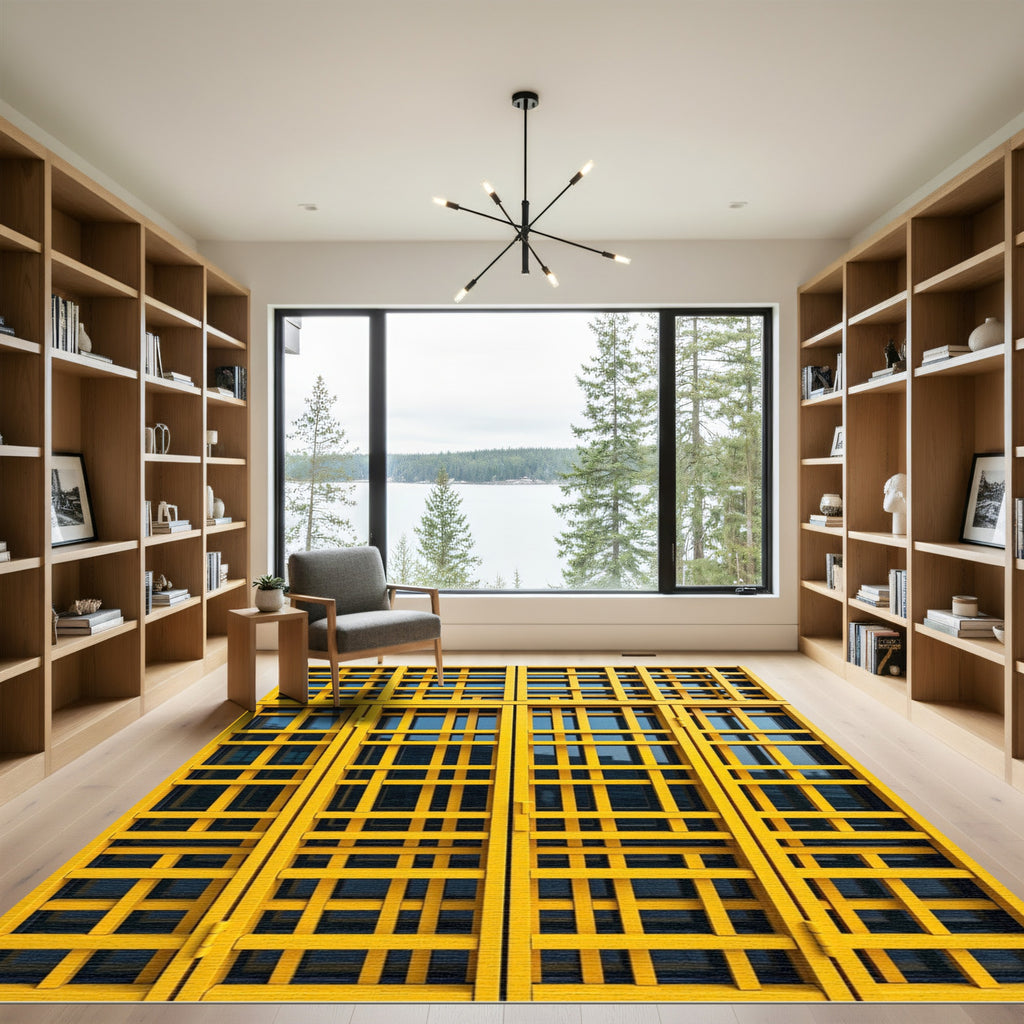 Bold Golden Yellow Lattice Grid Rug