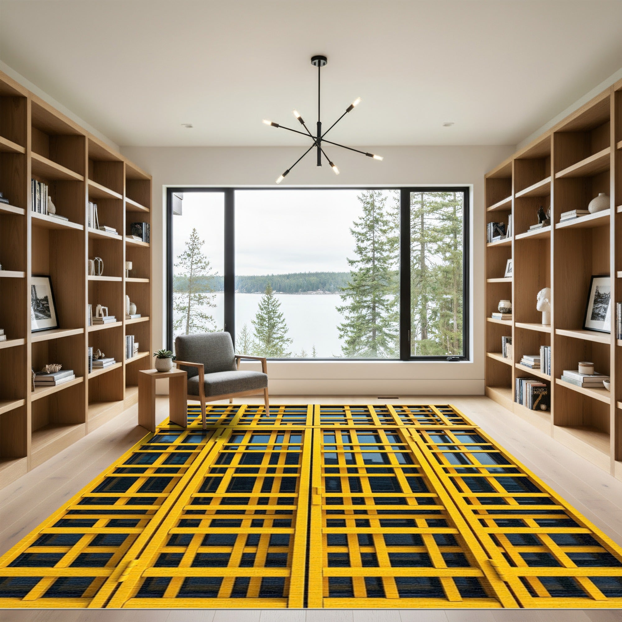 Bold Golden Yellow Lattice Grid Rug