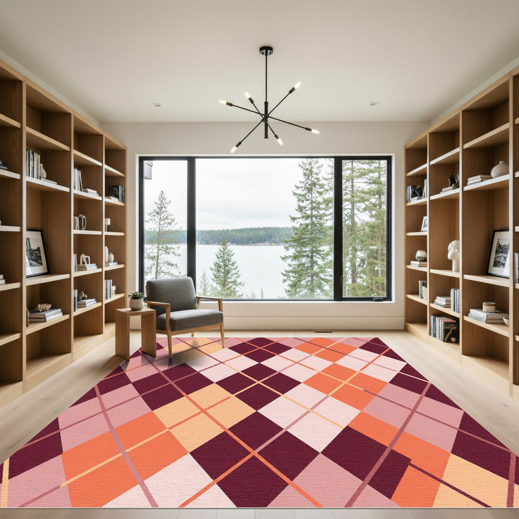 Burgundy Peach Diamond Lattice Rug