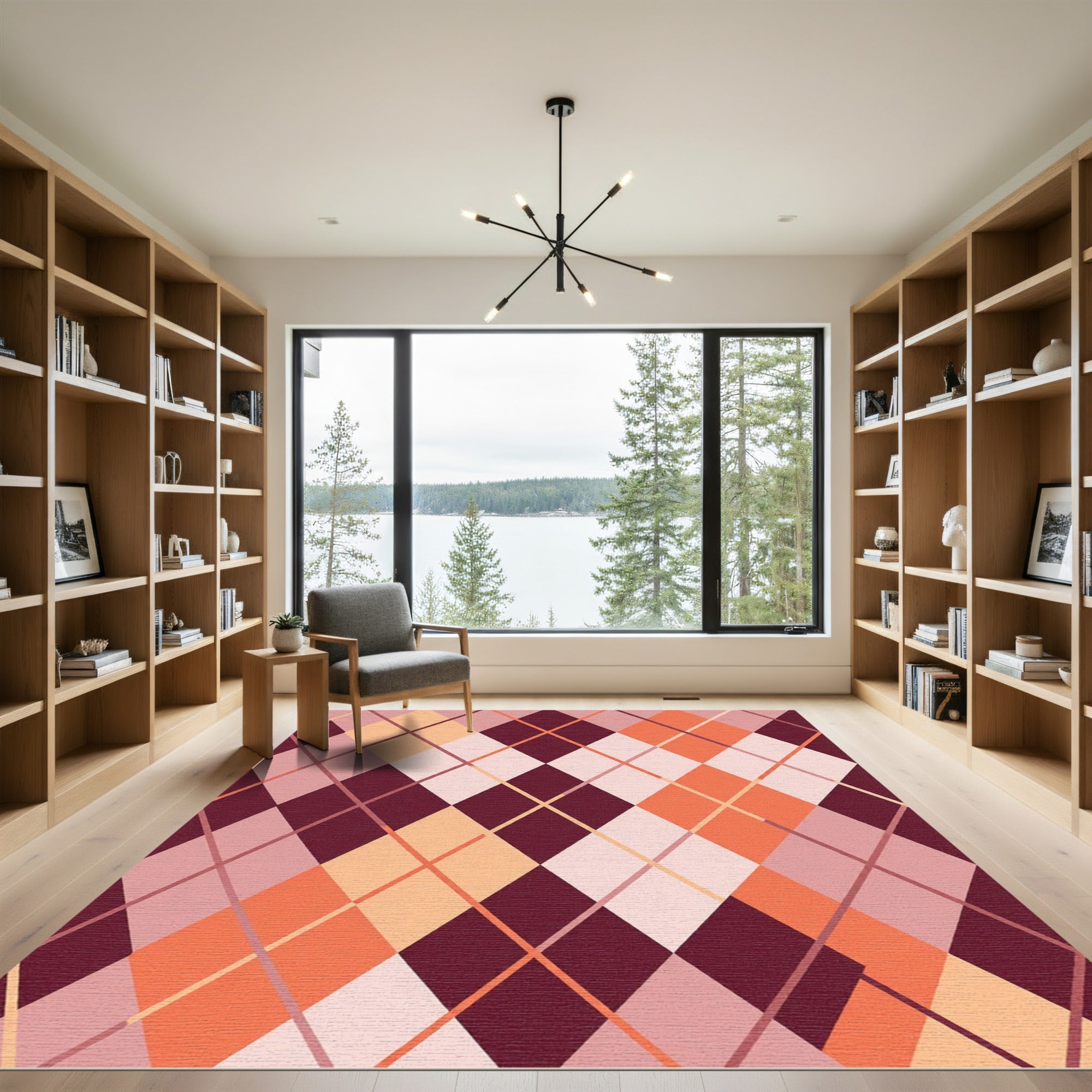 Burgundy Peach Diamond Lattice Rug