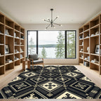 Monochromatic Black Beige Cross Geometric Medallion Rug