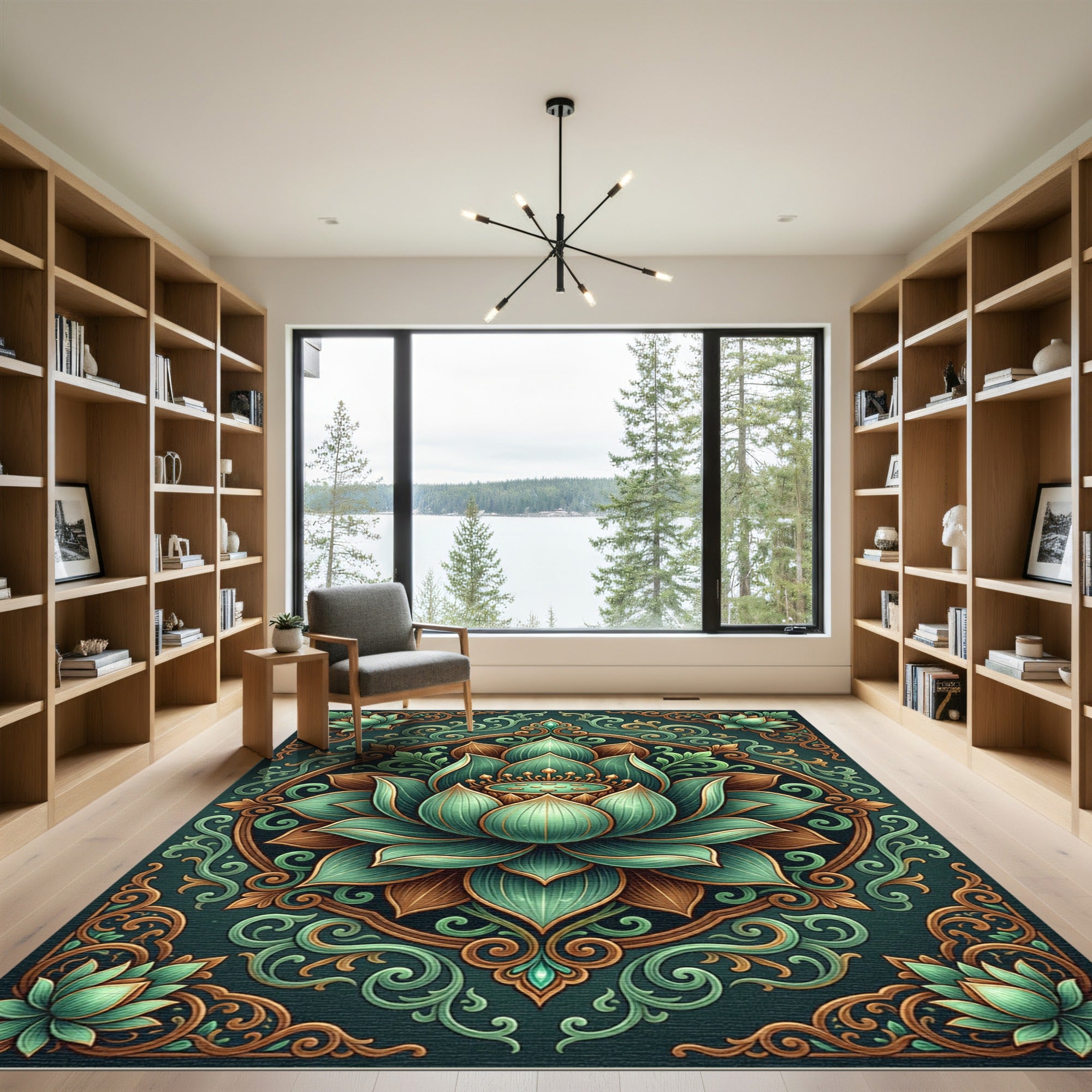 Jade Lotus Gold Ornamental Mandala Rug