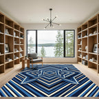 Geometric Navy Blue Star Layered Rug