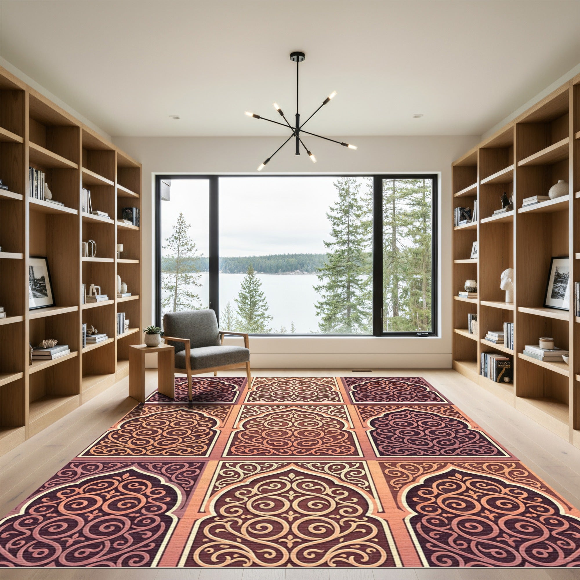 Earthy Terracotta Swirl Arch Tile Rug