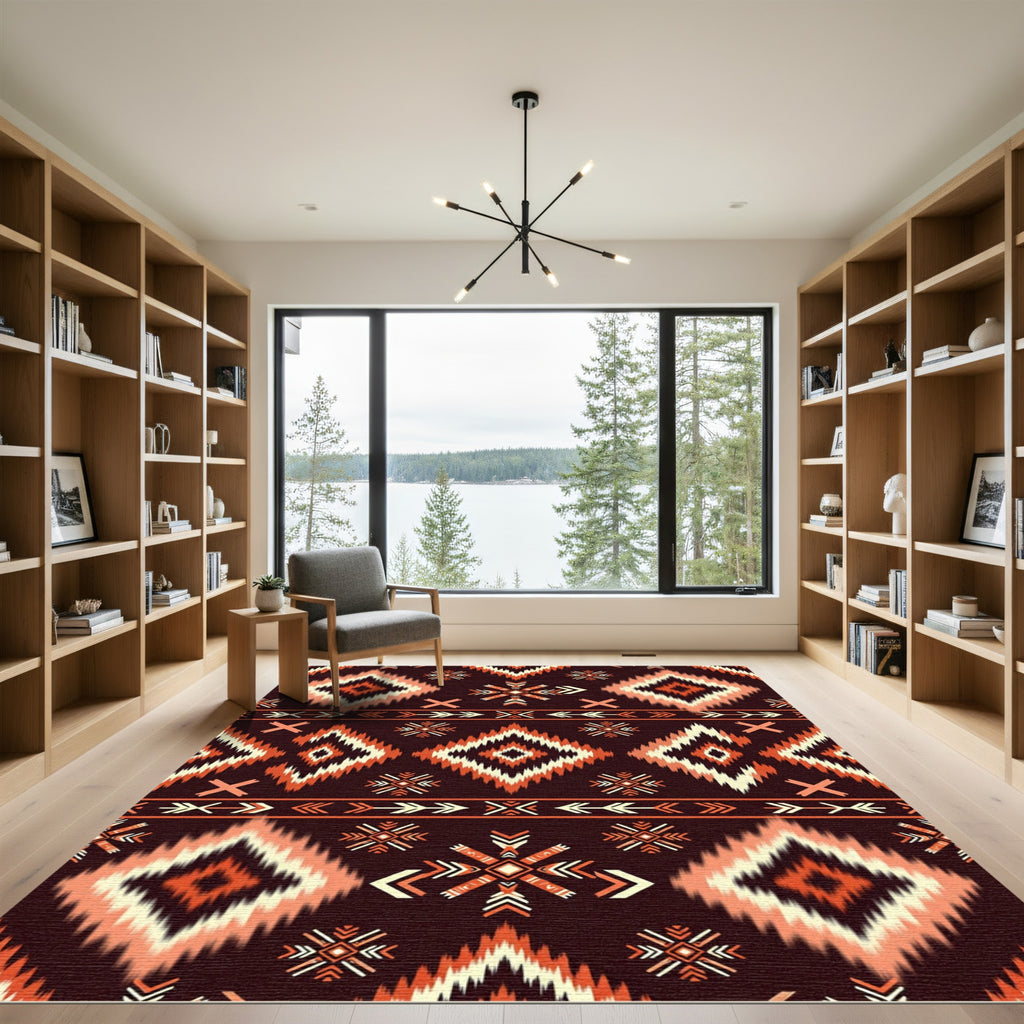 Earthy Orange Tribal Geometric Diamond Rug