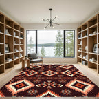 Earthy Orange Tribal Geometric Diamond Rug