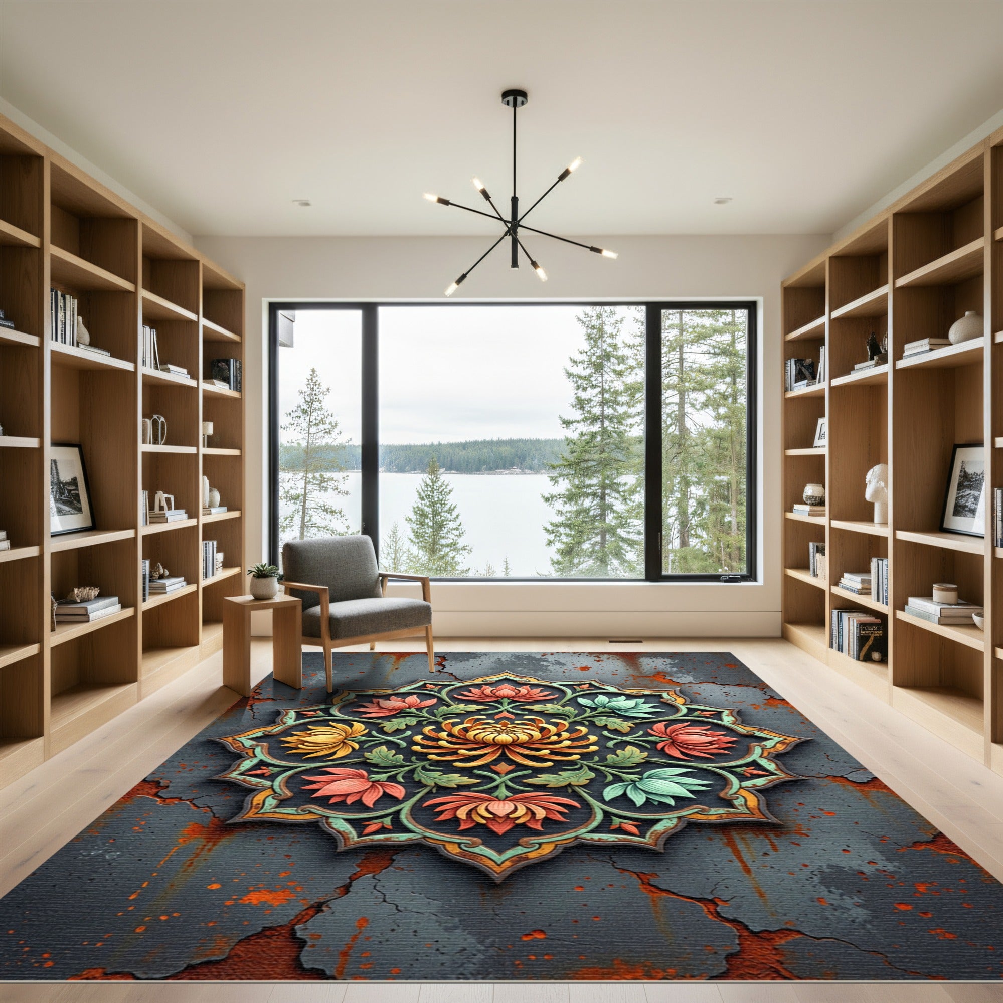 Vibrant Floral Mandala Earthy Tones Rug