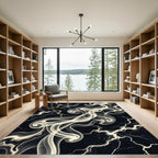 Monochromatic Abstract Swirl Marble Statement Rug