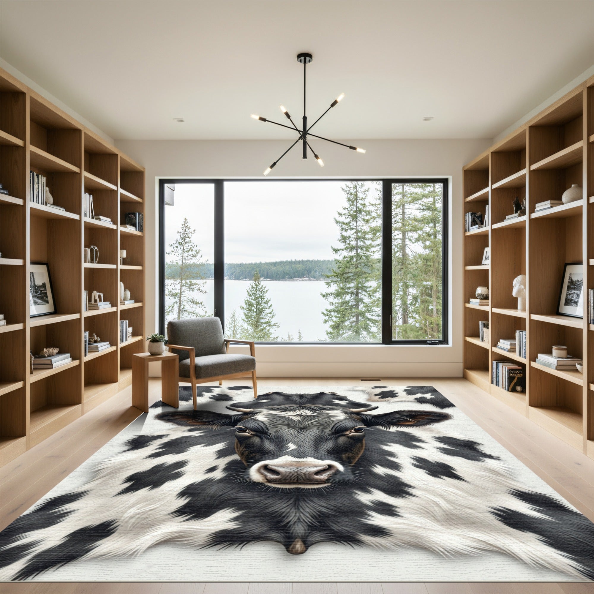 Realistic Monochrome Black and White Cowhide Rug