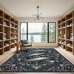 Ornate Renaissance Scrollwork Charcoal Rug