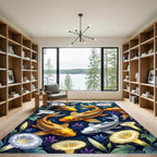 Golden Koi Fish Floral Morning Glory Rug