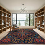 Ornate Red Blue Compass Floral Rug