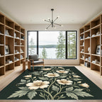 Elegant Pale Floral Arrangement on Dark Green Rug
