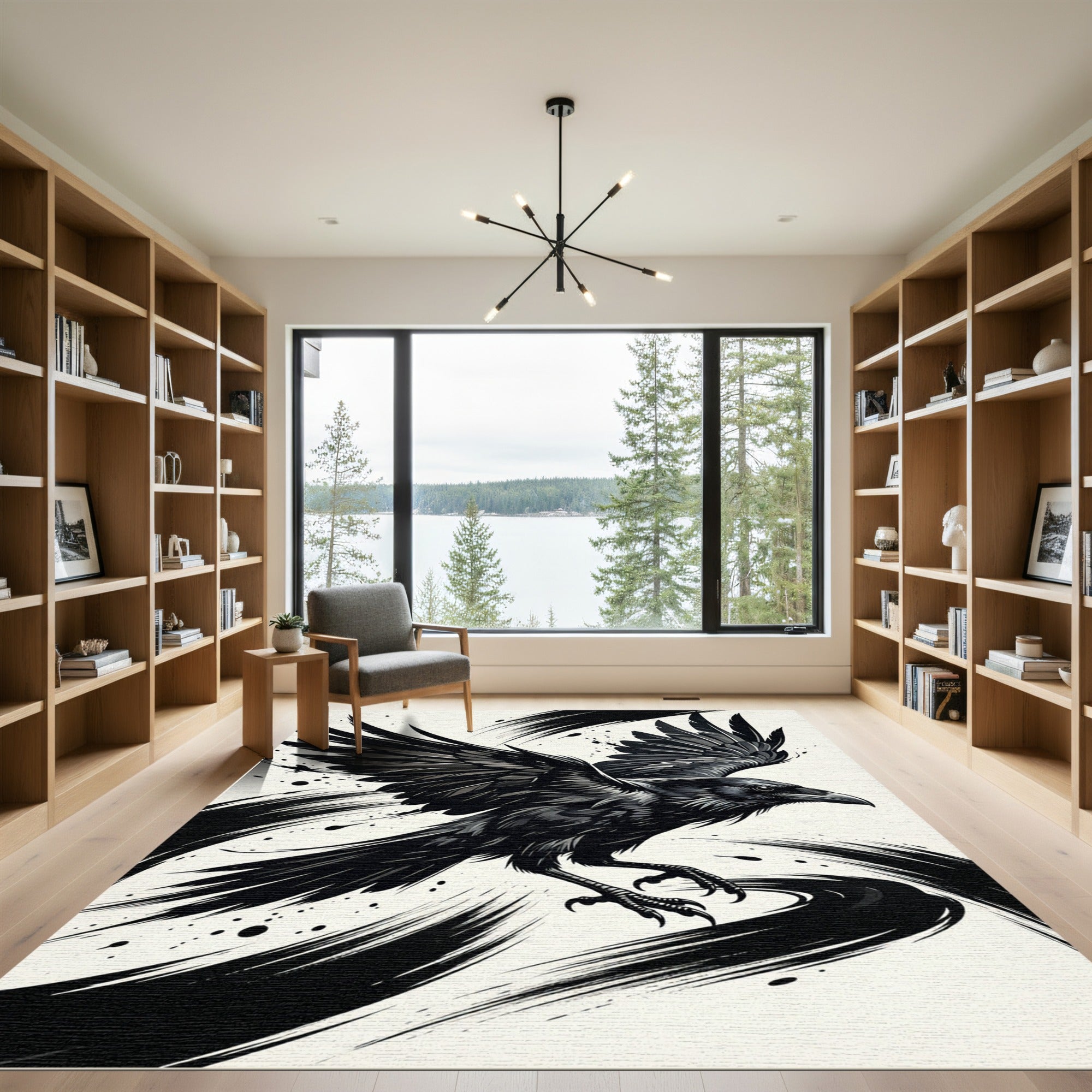 Bold Black Raven Winged Stroke Rug