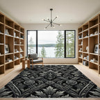 Ornate Gray Floral Lattice Rug