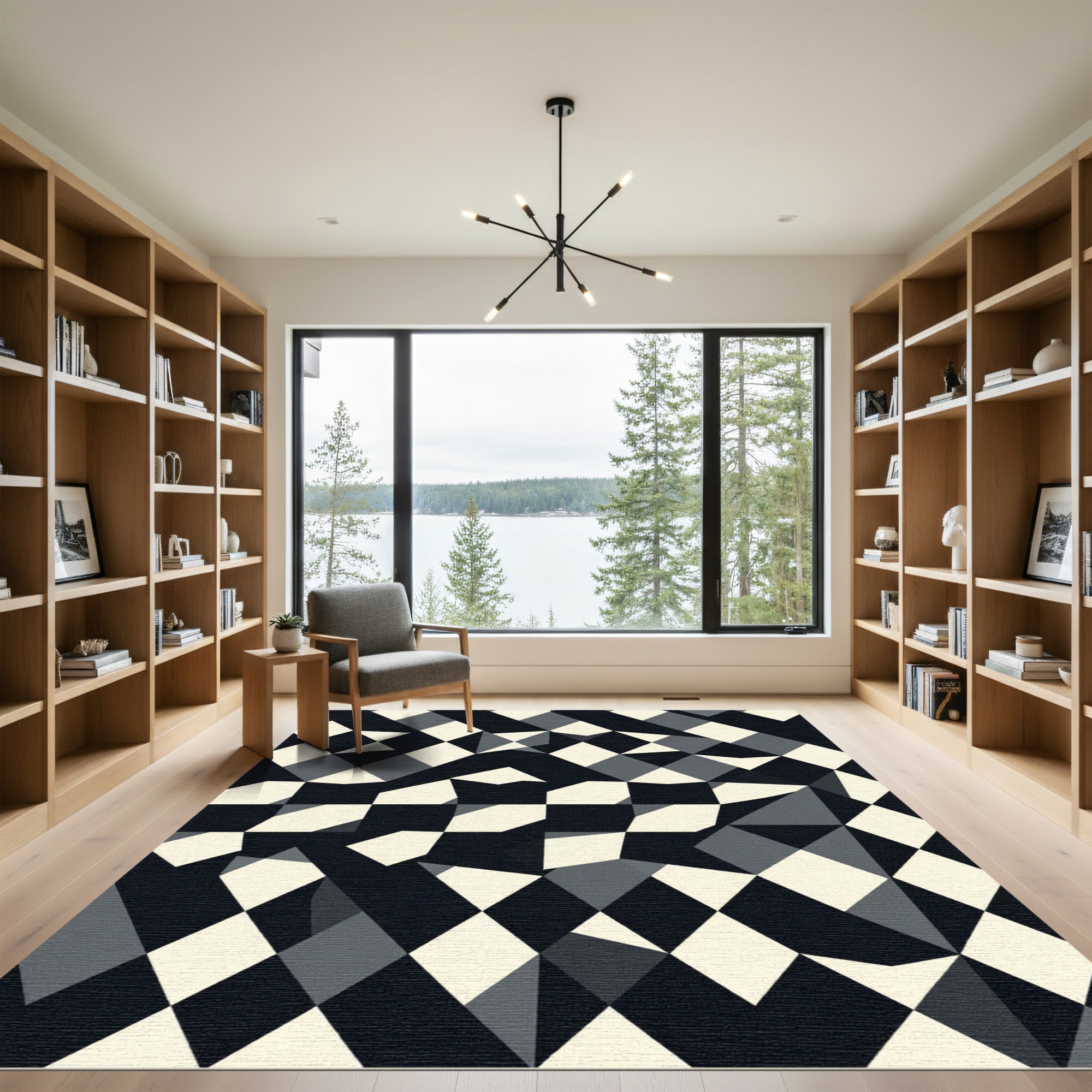 Monochrome Modern Abstract Geometric Diamond Rug