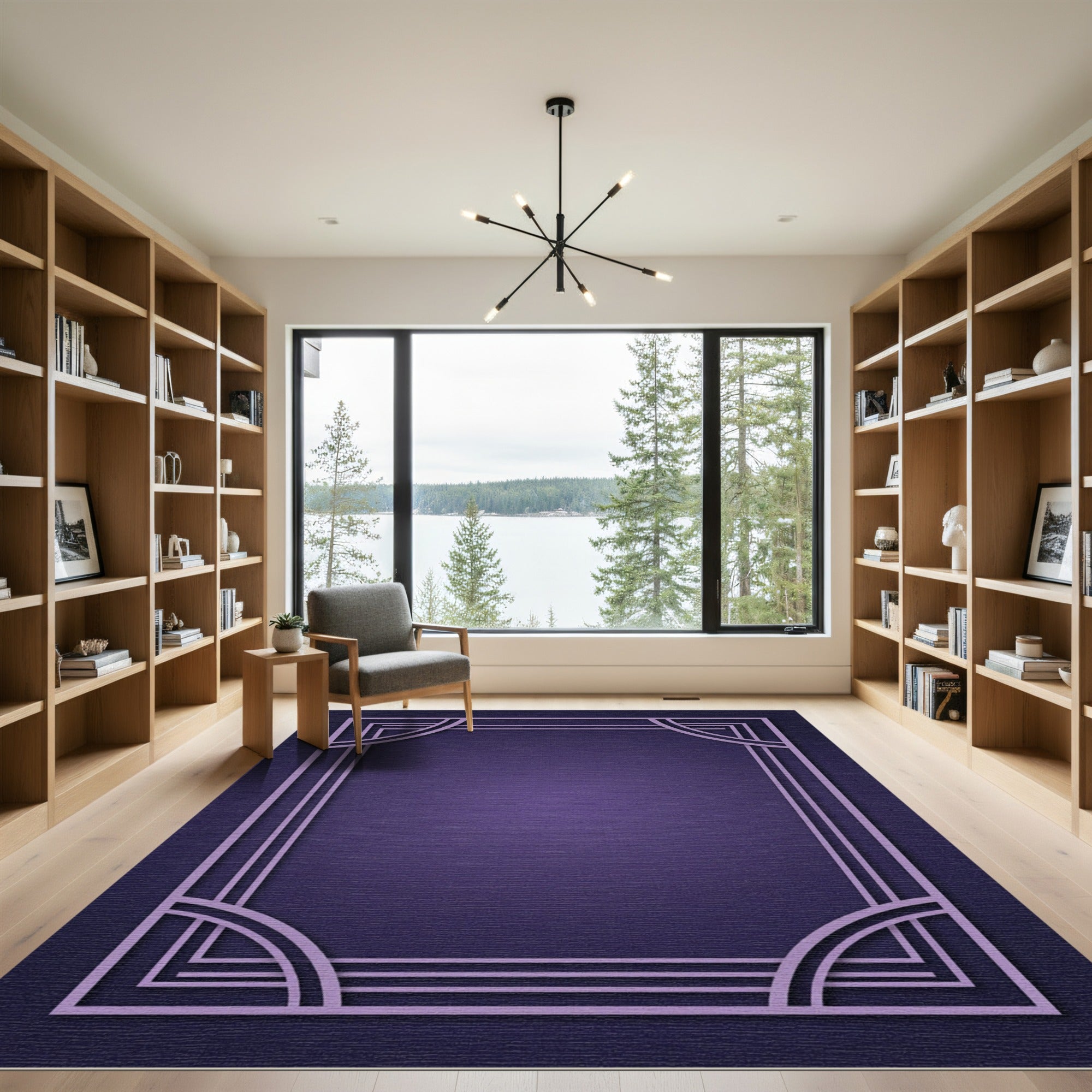 Art Deco Purple Geometric Frame Rug
