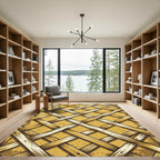 Golden Woven Lattice Geometric Grid Rug