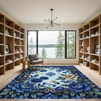 Elegant Floral Navy and Cream Rose Rug