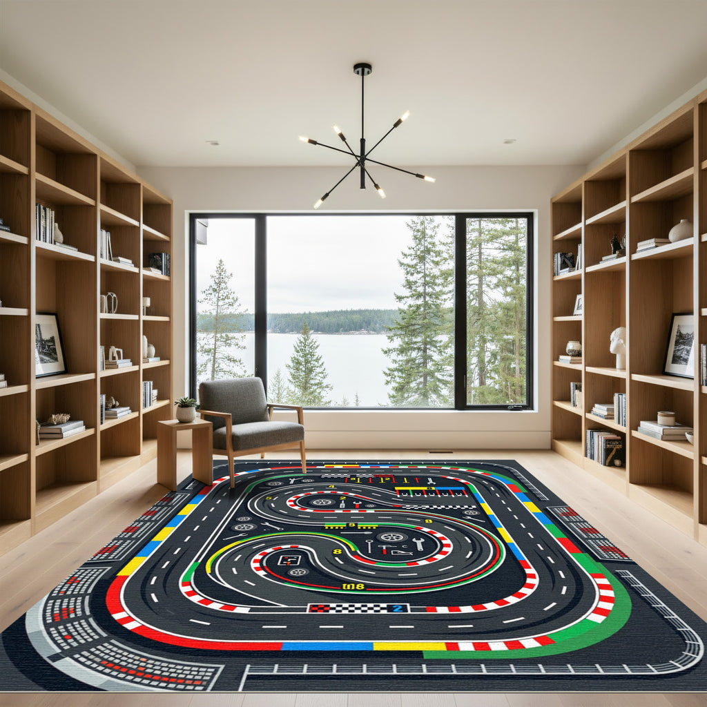 Vibrant Race Track Circuit Graphic Rug